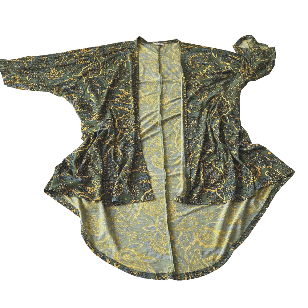 LuLaRoe Kimono Cardigan‎ Womens Small Green Paisley High Low Boho Lightweight